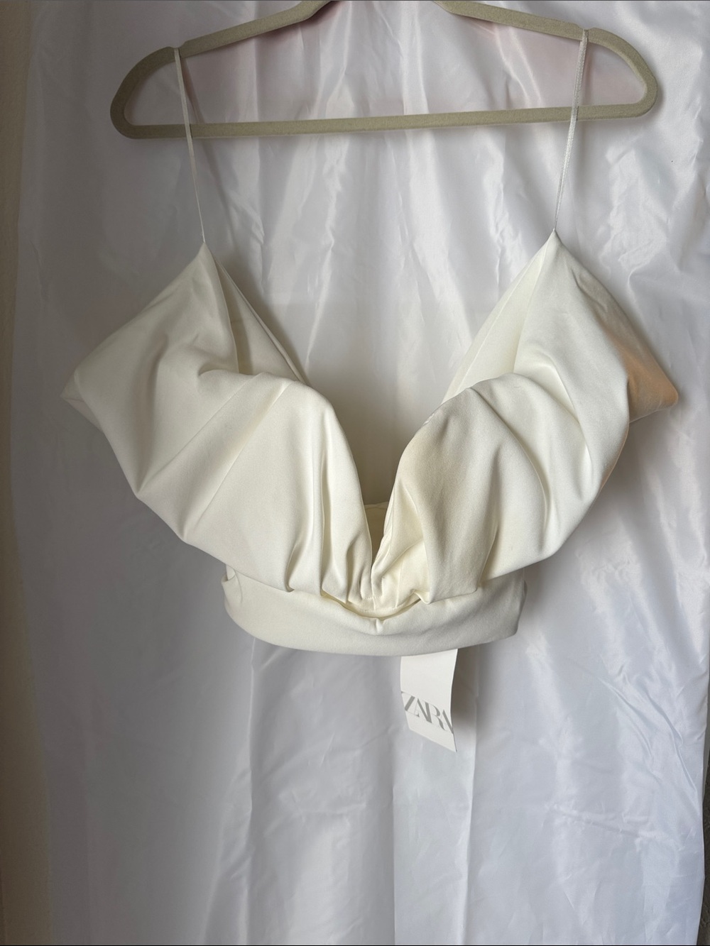 ZARA Cream Draped Satin-Look Bralette